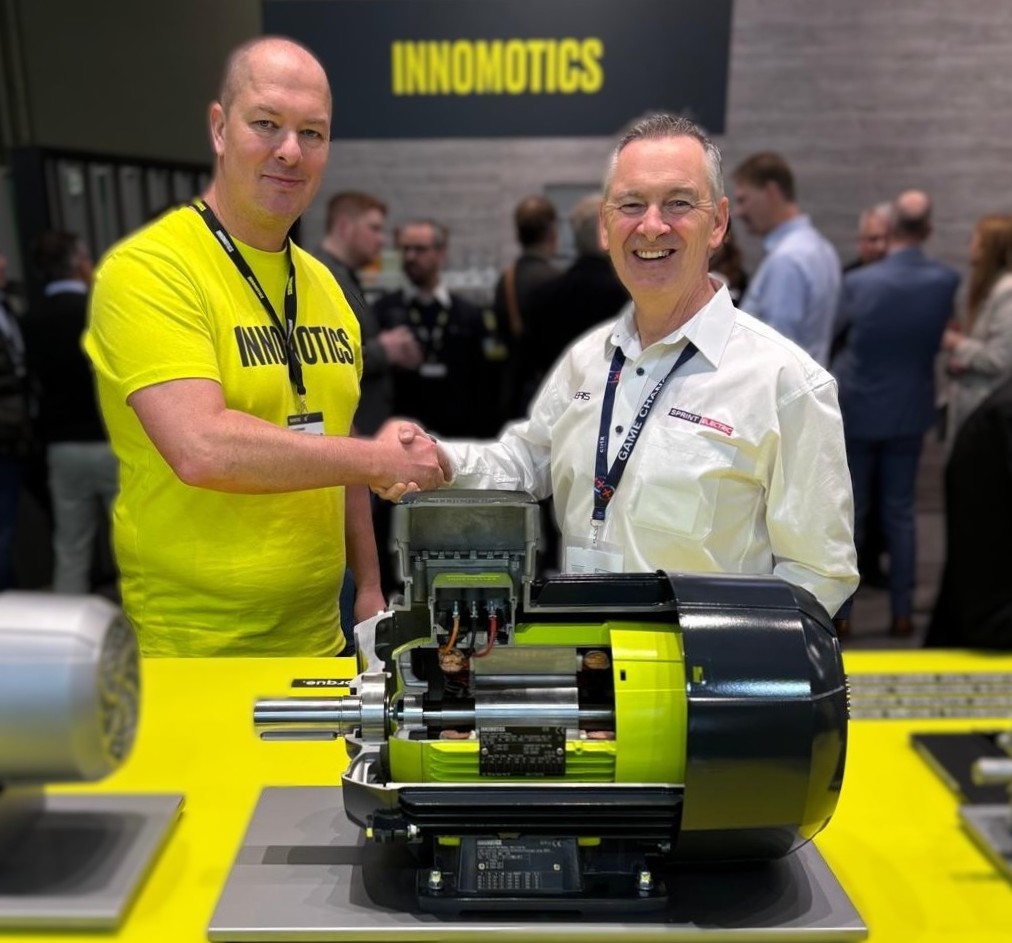 Alan Baird, Head of Global AC Sales at Sprint Electric with Ryan Stewart, Product Promotion Manager at Innomotics, at SPS in Nuremberg.